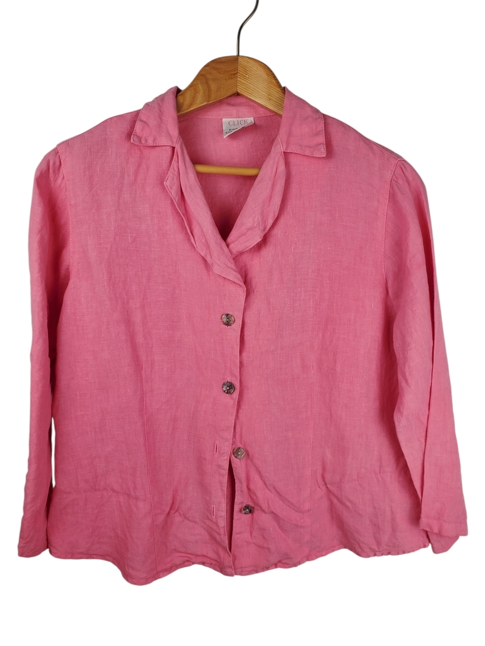 Click by Color Me Cotton 100% Linen Button Up Shirt - Pink - Med